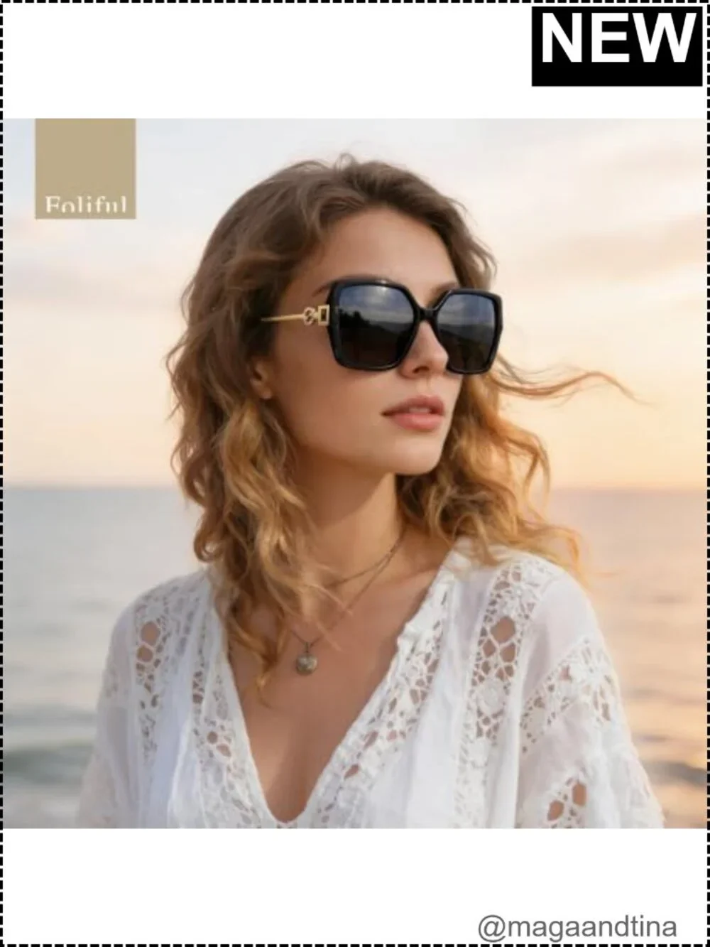 Oversized Square Sunglasses Women Retro Vintage UV Protection Metal Frame
